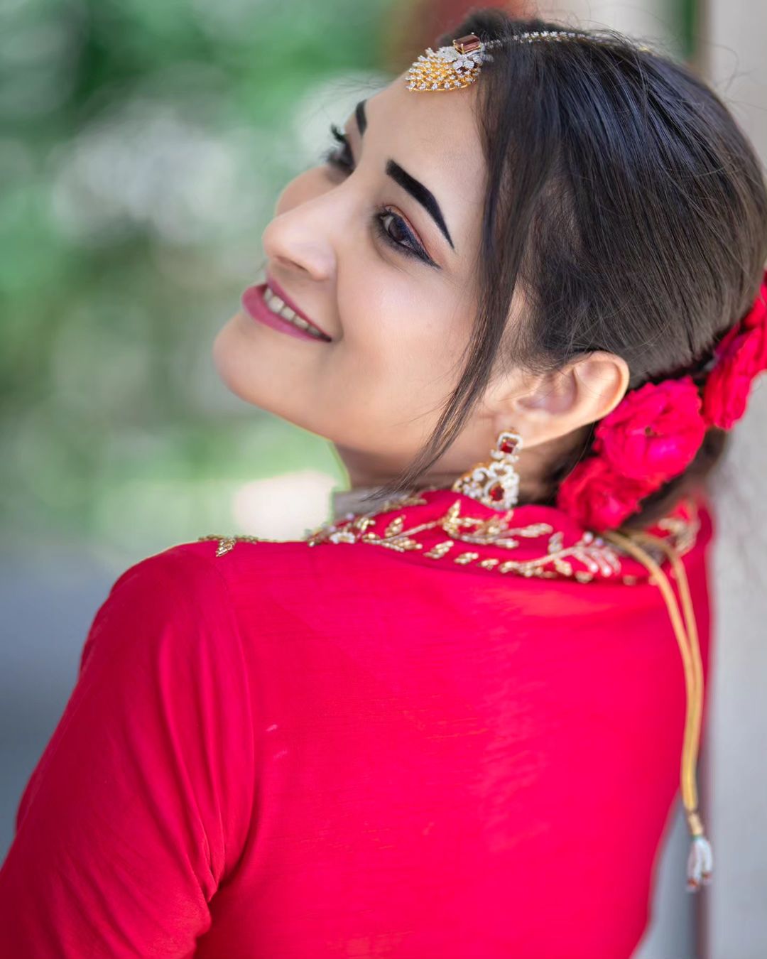 INDIAN ACTRESS BHANU SHREE IN PINK LEHENGA RED CHOLI